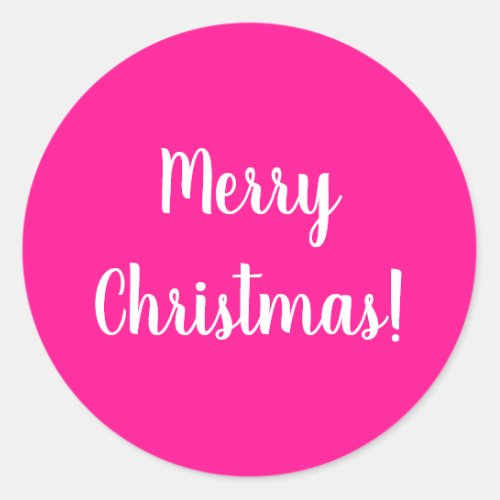 Merry Christmas Hot Pink and White Classic Round Sticker