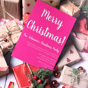 Merry Christmas Hot Pink Christmas Party Invitation