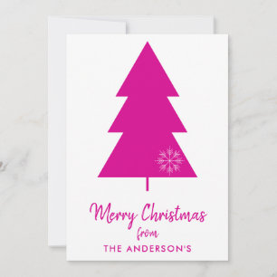 Merry Christmas Hot Pink Christmas Tree Holiday Card