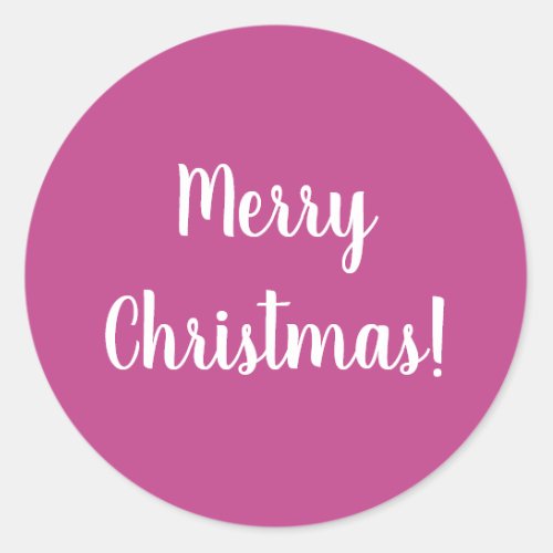 Merry Christmas Hot Pink Typography Classic Round Sticker
