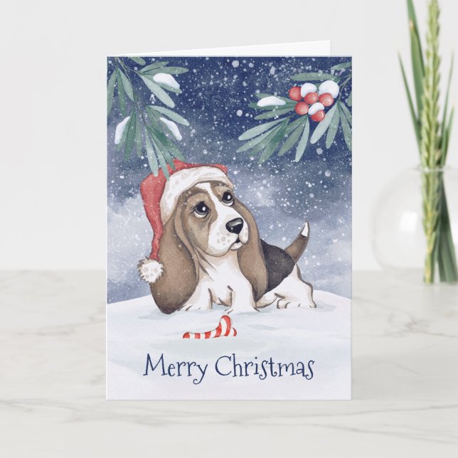 Merry Christmas Hound Dog  Holiday Card (Front)