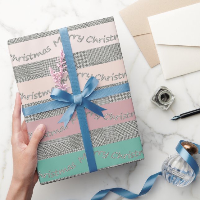 Merry Christmas Houndstooth Pattern, Stripes Wrapping Paper (Gifting)
