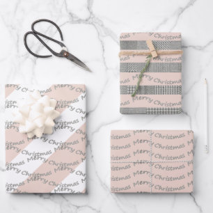 Merry Christmas Houndstooth Pattern, Stripes Wrapping Paper Sheets