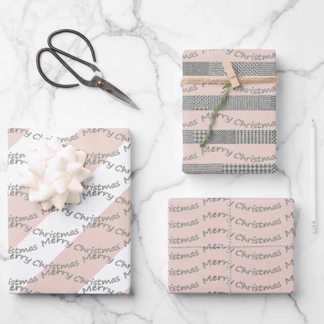 Merry Christmas Houndstooth Pattern, Stripes Wrapping Paper Sheets (Front)