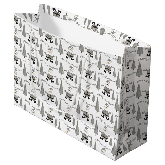 Merry Christmas Houndstooth Santa Large Gift Bag (Front Angled)