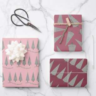 Merry Christmas Houndstooth Tree Pattern Wrapping Paper Sheets