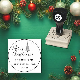 Merry Christmas Houndstooth Tree Rubber Stamp