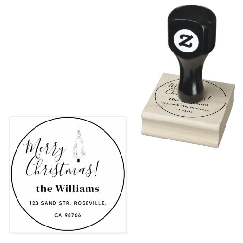 Merry Christmas Houndstooth Tree Rubber Stamp