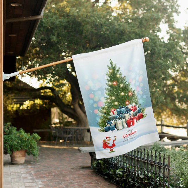 Merry Christmas House Flag (Christmas Tree Presents and Santa Claus House Flag!)