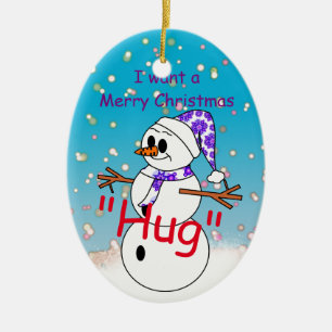 Merry Christmas Hug Ceramic Ornament