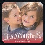 Merry Christmas Hugs | Holiday Photo Sticker<br><div class="desc">This fun and joyful holiday photo sticker has a hand crafted Merry Christmas and hand illustrated embellishments. There is a fade of red to add a bit more pop to the message on your sticker. Perfect for gifts,  gift tags,  teacher gifts,  stocking stuffers and mother-in-law gifts. ;)</div>