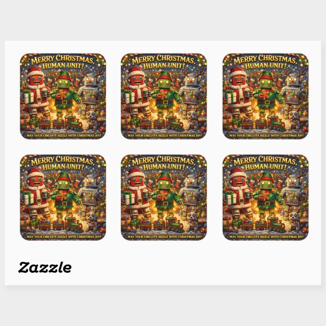 Merry Christmas human unit funny robot holiday sti Square Sticker (Sheet)
