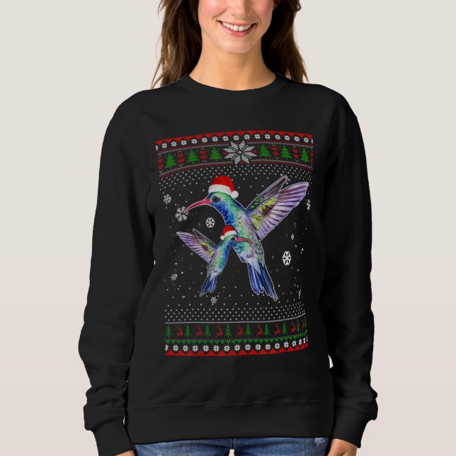 Merry Christmas Hummingbird Hat Santa In Snow Ugly Sweatshirt (Front)