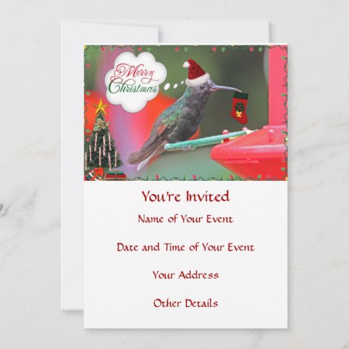 Merry Christmas Hummingbird Invitation
