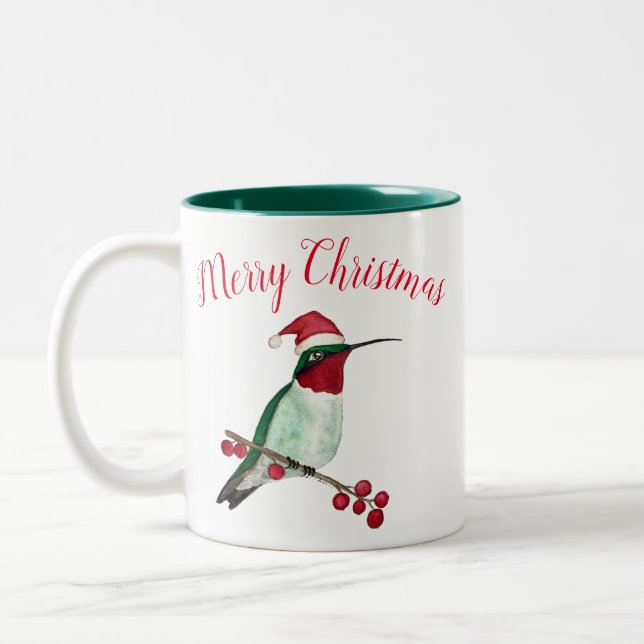 Merry Christmas Hummingbird  Two-Tone Coffee Mug (Left)