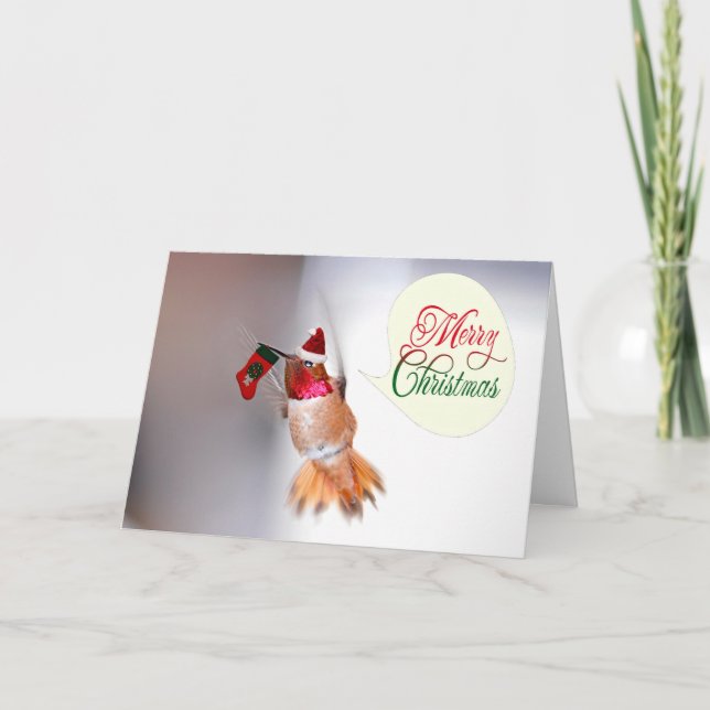 Merry Christmas Hummingbird with Xmas Stocking Holiday Card (Front)