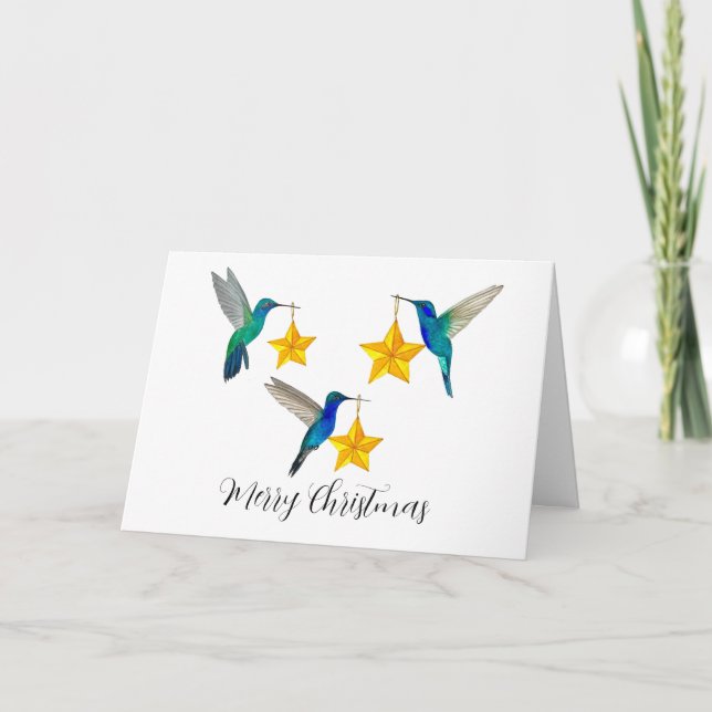 Merry Christmas Hummingbirds and Stars Holiday Car (Front)
