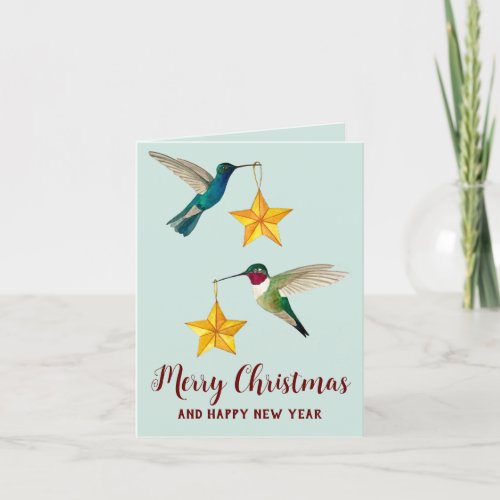 Merry Christmas Hummingbirds and Stars Holiday Card