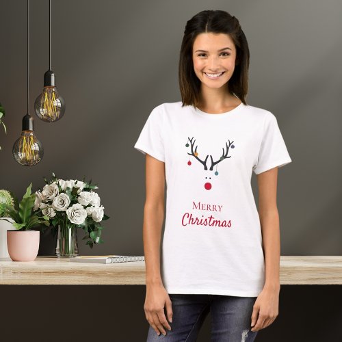 Merry Christmas humor funny reindeer white T_Shirt