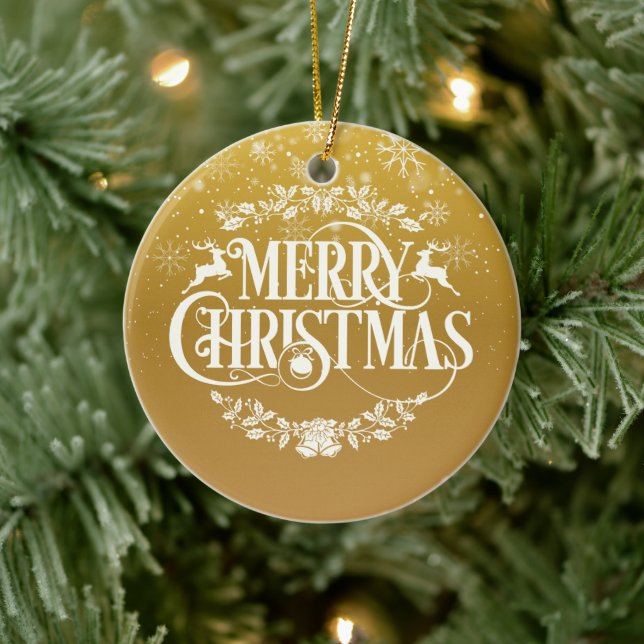 Merry Christmas Husband Definition Gold Snowflakes Ceramic Ornament (Tree)