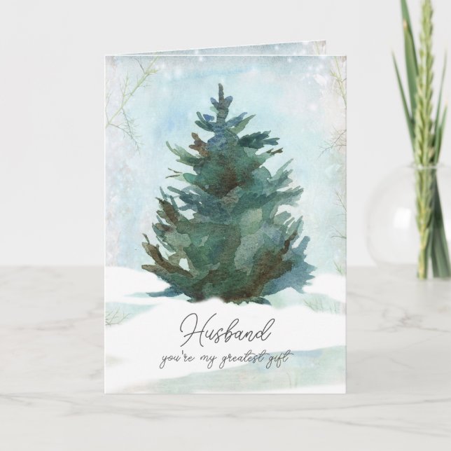 Merry Christmas Husband Greatest Gift Winter Tree Card (Front)