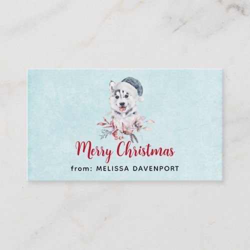 Merry Christmas Husky Dog in a Santa Hat Business Card