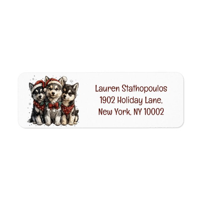 Merry Christmas Husky Dogs Label (Front)