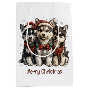 Merry Christmas Husky Dogs Medium Gift Bag