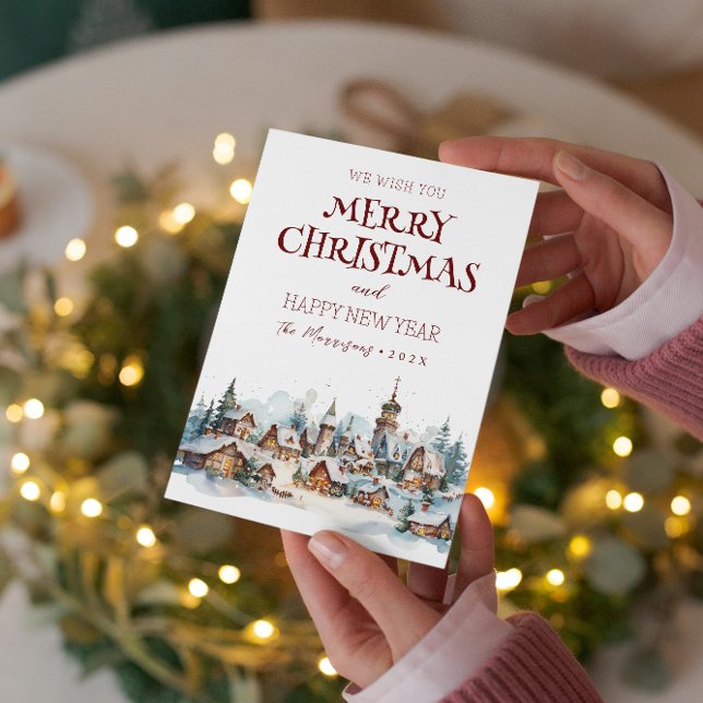Merry Christmas I Happy New Year Winter Village Holiday Card (Creator Uploaded)