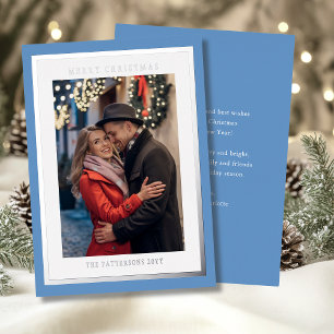 Merry Christmas Ice Blue Simple Modern Photo Foil Holiday Card