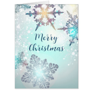 Merry Christmas Ice Blue Snowflake  Card