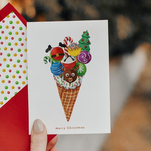 Merry Christmas Ice Cream Waffle Cone Dessert Holiday Card