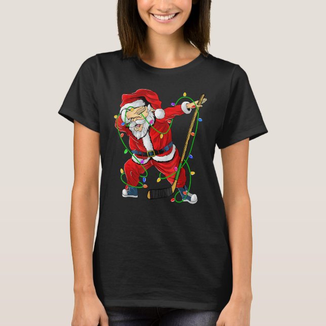 Merry Christmas Ice Hockey Dabbing Santa Claus Hoc T-Shirt (Front)