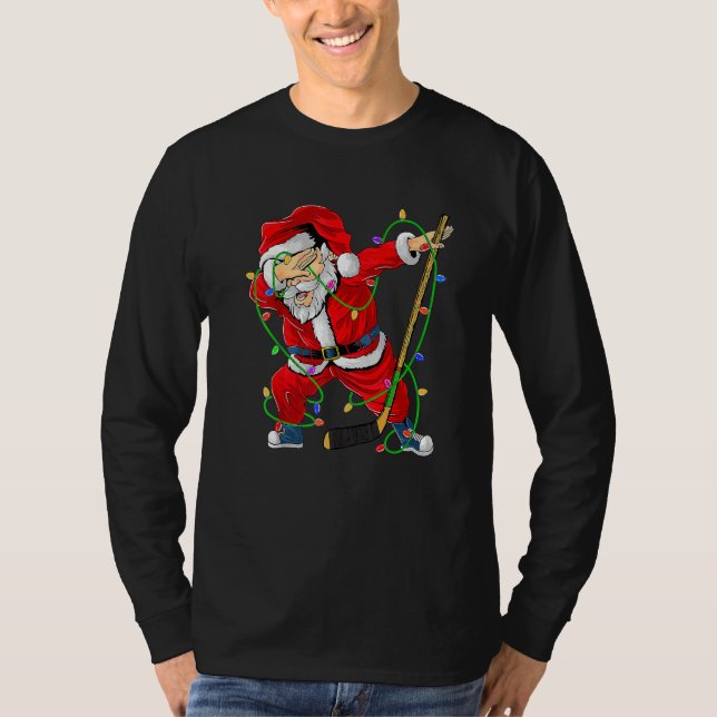 Merry Christmas Ice Hockey Dabbing Santa Claus Hoc T-Shirt (Front)