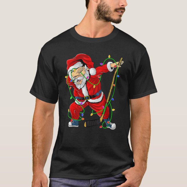 Merry Christmas Ice Hockey Dabbing Santa Claus Hoc T-Shirt (Front)