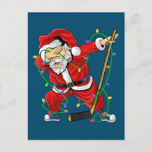 Merry Christmas Ice Hockey Dabbing Santa Claus Postcard (Front)