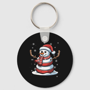 Merry Christmas Ice Hockey Snowman Holiday Sports Keychain