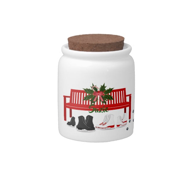 Merry Christmas Ice Skates Candy Money Mantel Jar (Front)