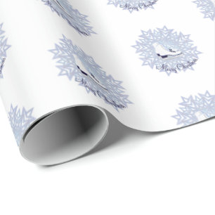 Merry Christmas Ice Skates Snowflake Design Wrapping Paper
