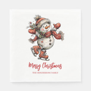 Merry Christmas Ice Skates Snowman Napkins
