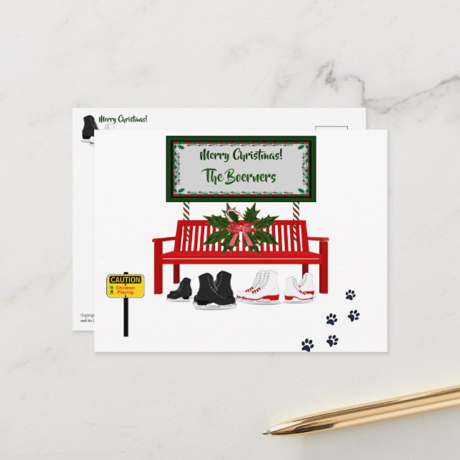 Merry Christmas Ice Skating Greeting Postcard (Front/Back In Situ)