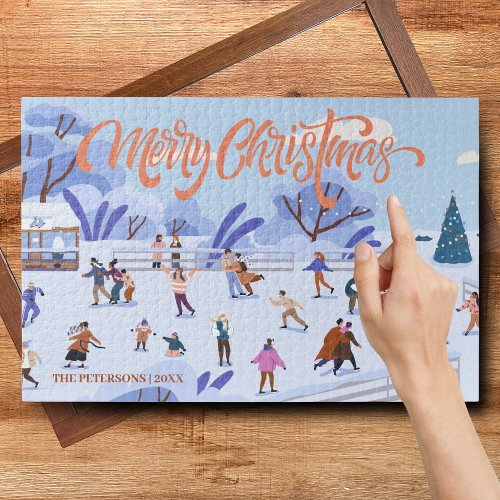 Merry Christmas Ice Skating Winter Magic Family Jigsaw Puzzle