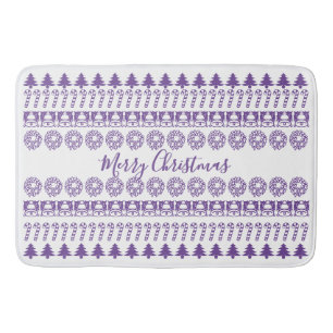 Merry Christmas Iconic Pattern Purple/White Bath Mat