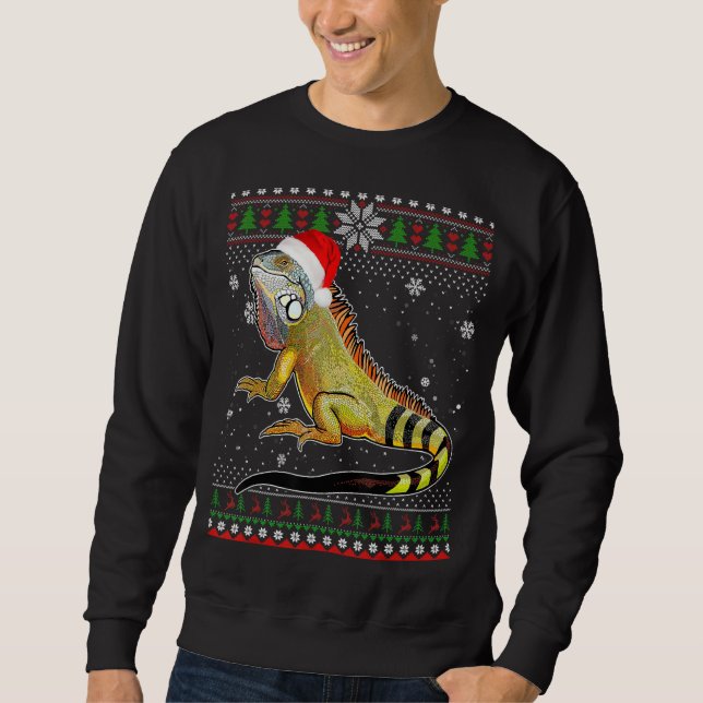 Merry Christmas Iguana Hat Santa In Snow Ugly Swea Sweatshirt (Front)