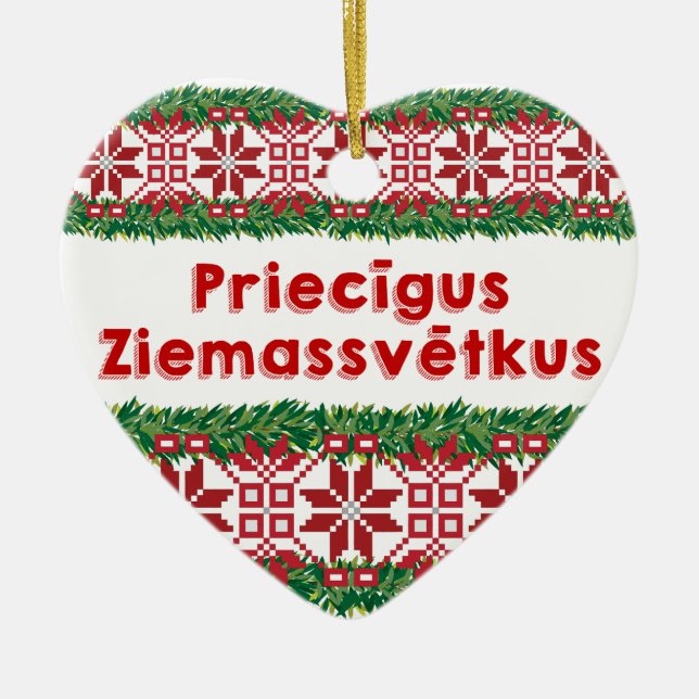Merry Christmas II Priecīgus Ziemassvētkus Ceramic Ornament (Front)