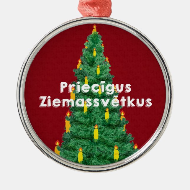 Merry Christmas III Priecīgus Ziemassvētkus Metal Ornament (Front)