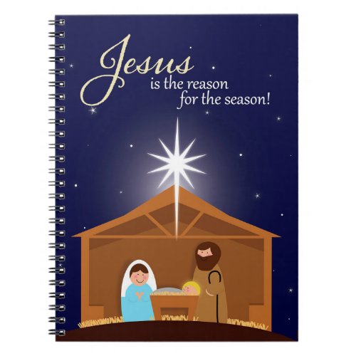 Merry Christmas Illustrated Nativity Scene  Notebook