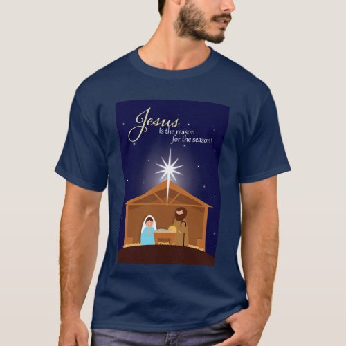 Merry Christmas Illustrated Nativity Scene T_Shirt