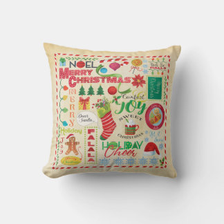Merry Christmas illustrated Pillow, Holiday decor Throw Pillow