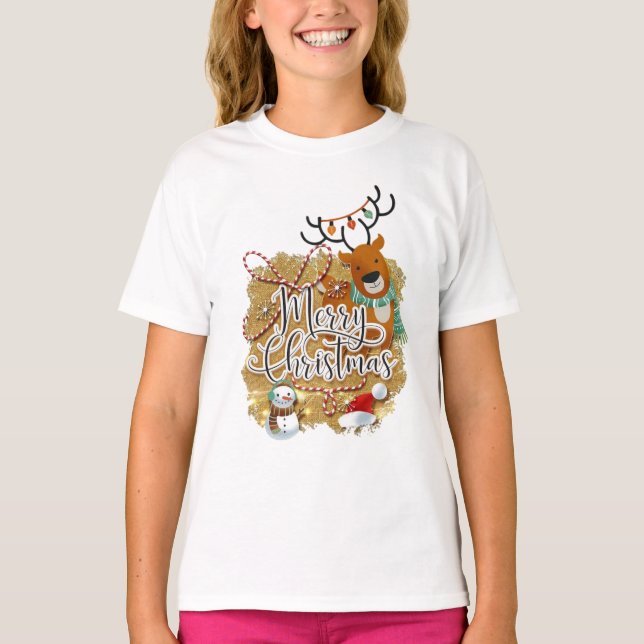 Merry Christmas image Girls basic T.Shirt T-Shirt (Front)